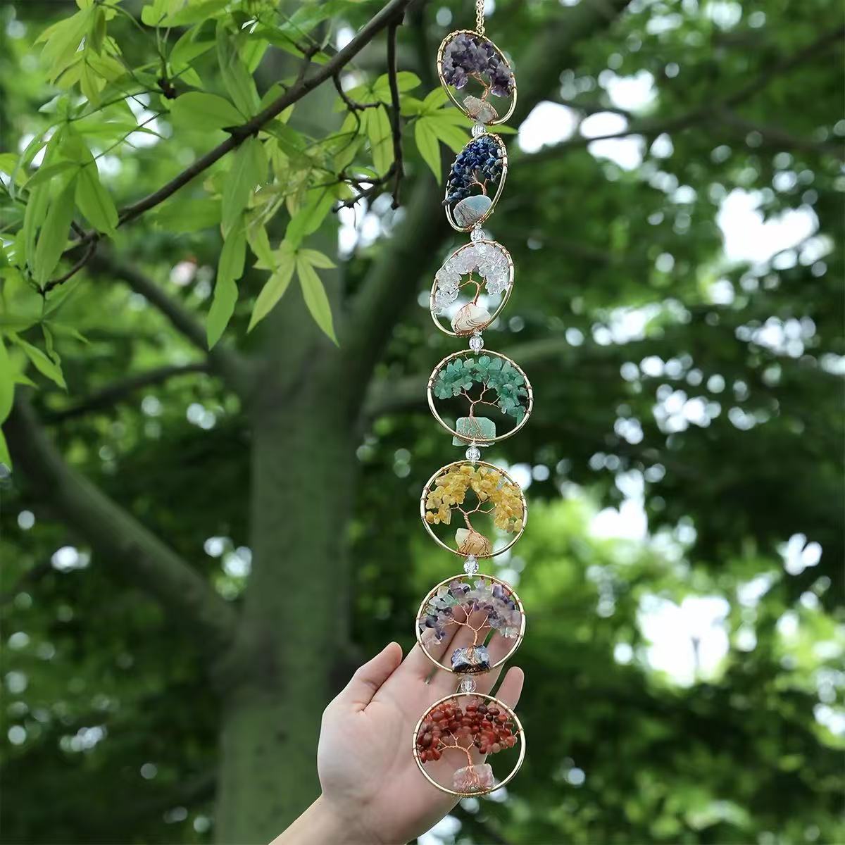 Seven Chakra Tree of Life Wall Hanging — Handmade Crystal Decor