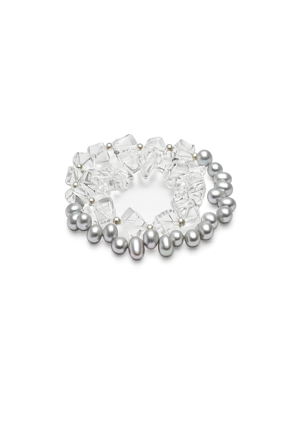 Gray Freshwater Pearl & Clear Quartz Double-Wrap Bracelet