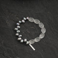 Asymmetric Gray Pearl & Carved Clear Quartz Bracelet