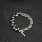 Asymmetric Gray Pearl & Carved Clear Quartz Bracelet