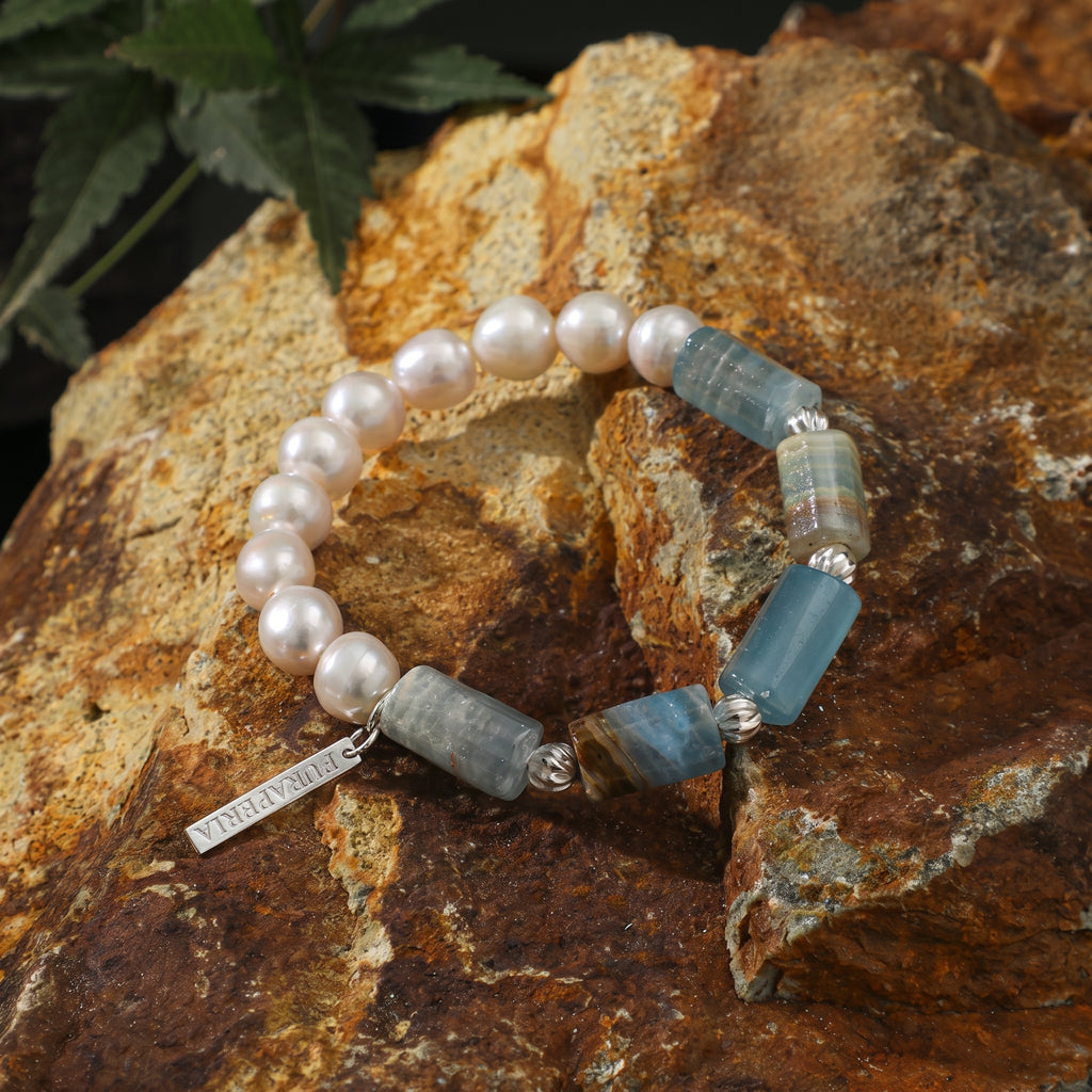 Blue Calcite & Freshwater Pearl Bracelet – alternate view 4
