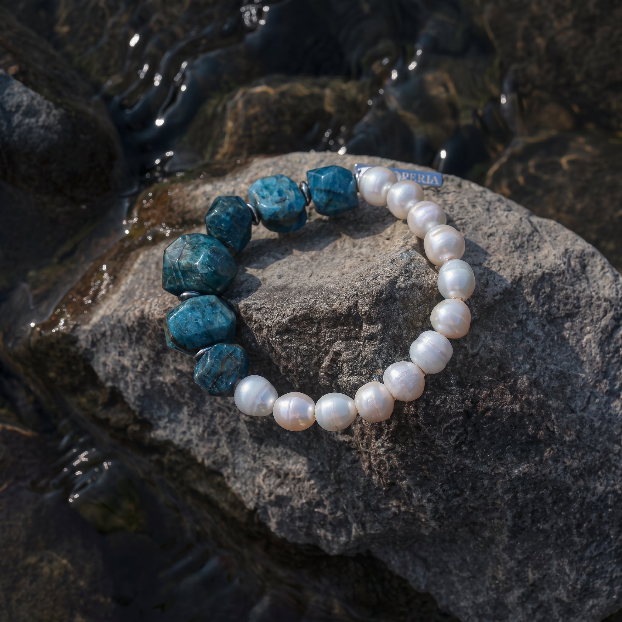 Blue Apatite & Freshwater Pearl Bracelet