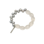 Asymmetric Gray Pearl & Carved Clear Quartz Bracelet