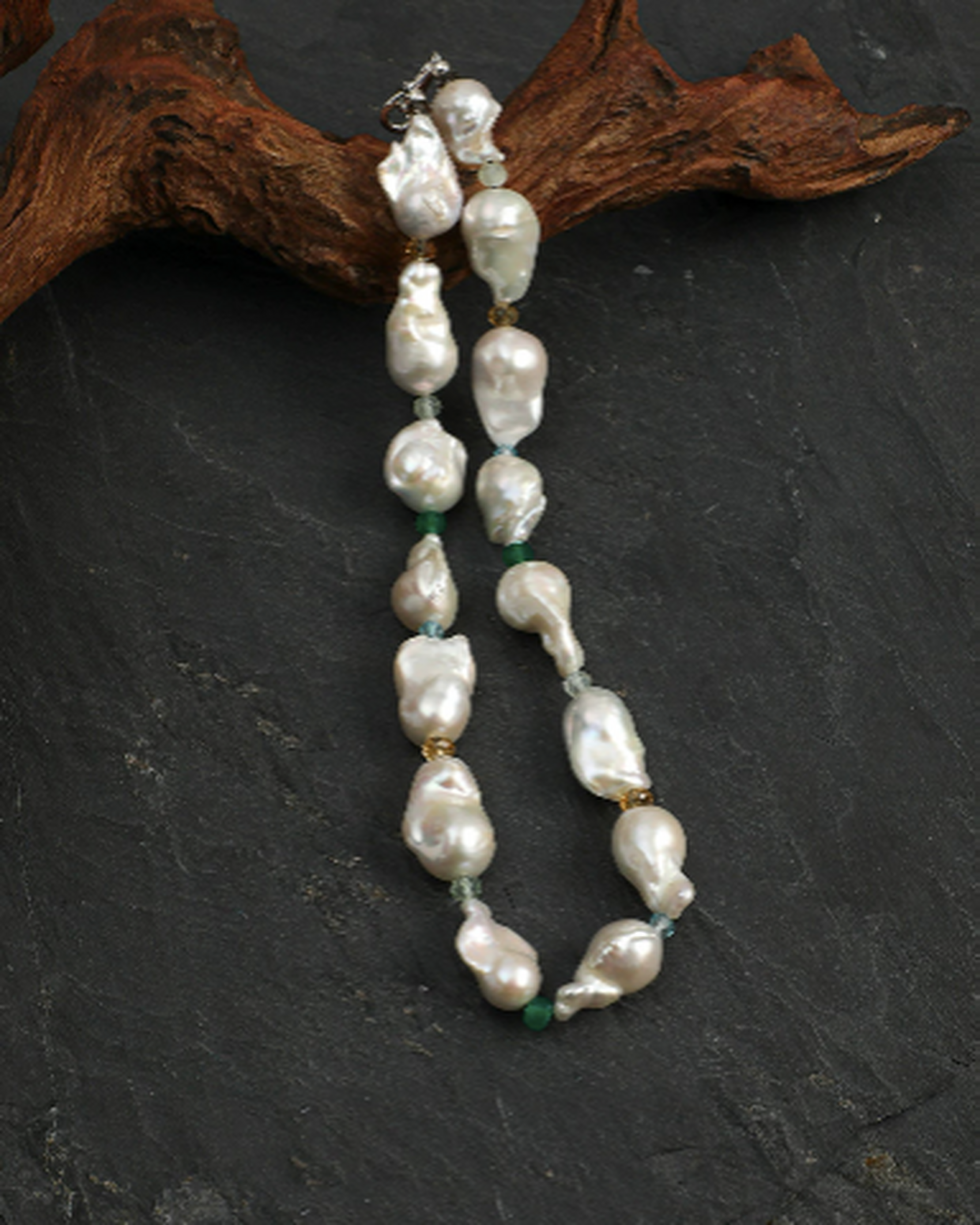 Oversized Cultured Baroque Pearl & Gemstone Necklace