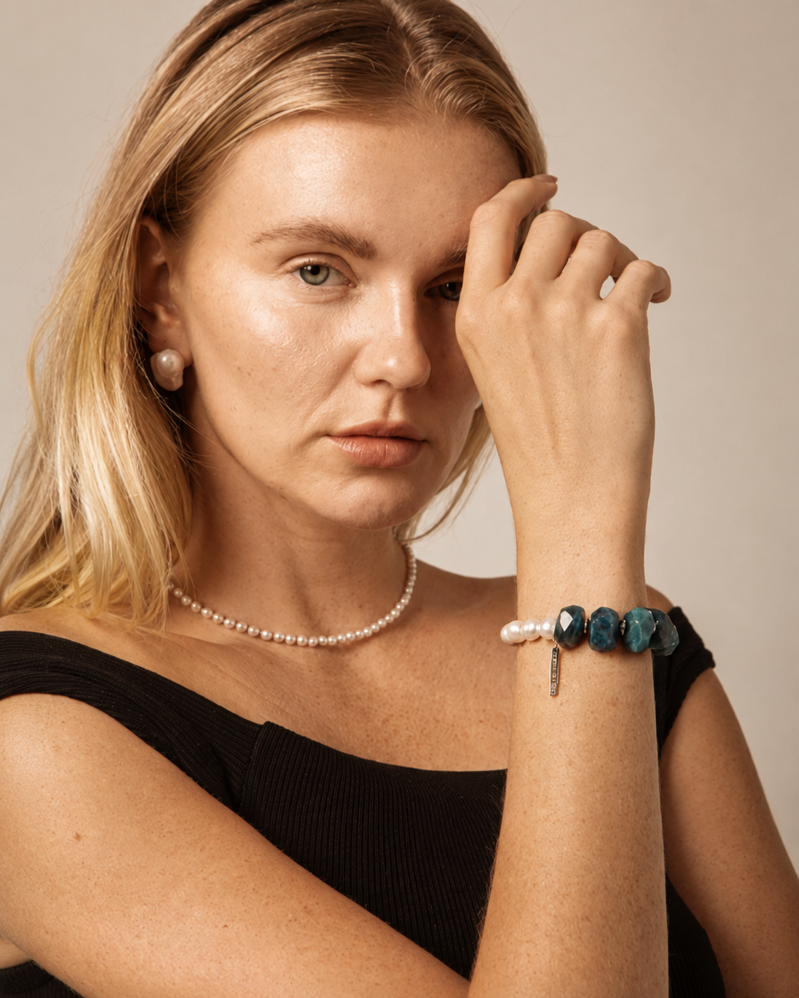Blue Apatite & Freshwater Pearl Bracelet