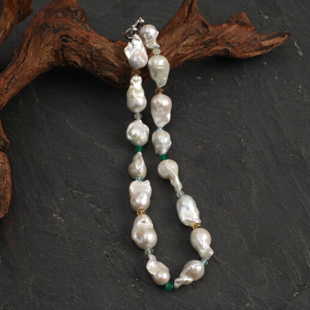 Oversized Cultured Baroque Pearl & Gemstone Necklace