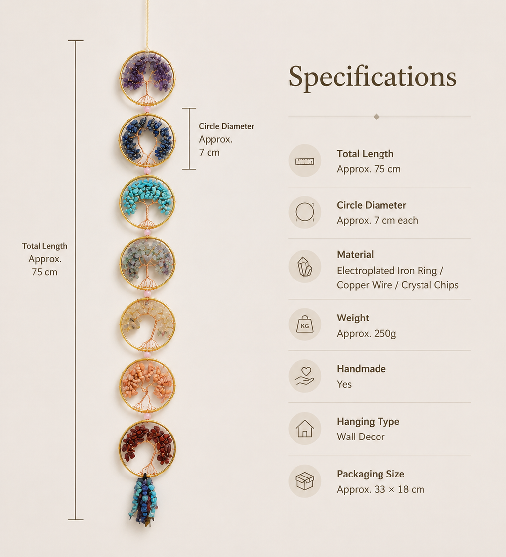 Seven Chakra Tree of Life Wall Hanging — Handmade Crystal Decor