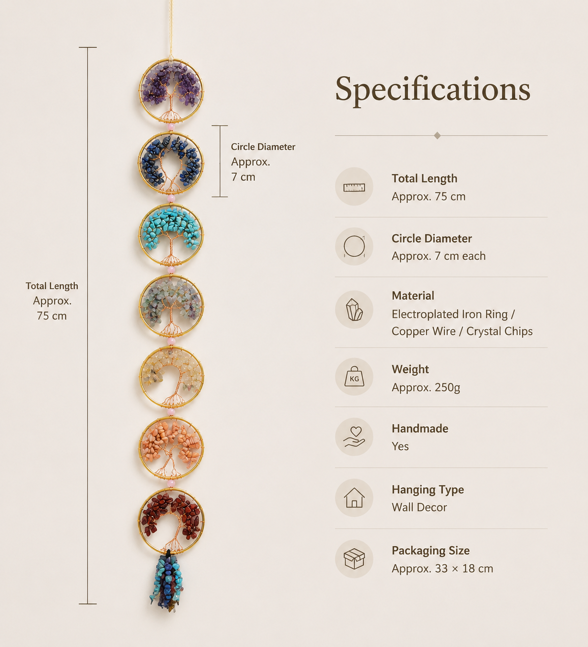 Seven Chakra Tree of Life Wall Hanging — Handmade Crystal Decor