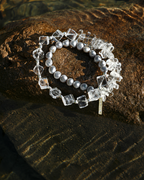 Gray Freshwater Pearl & Clear Quartz Double-Wrap Bracelet