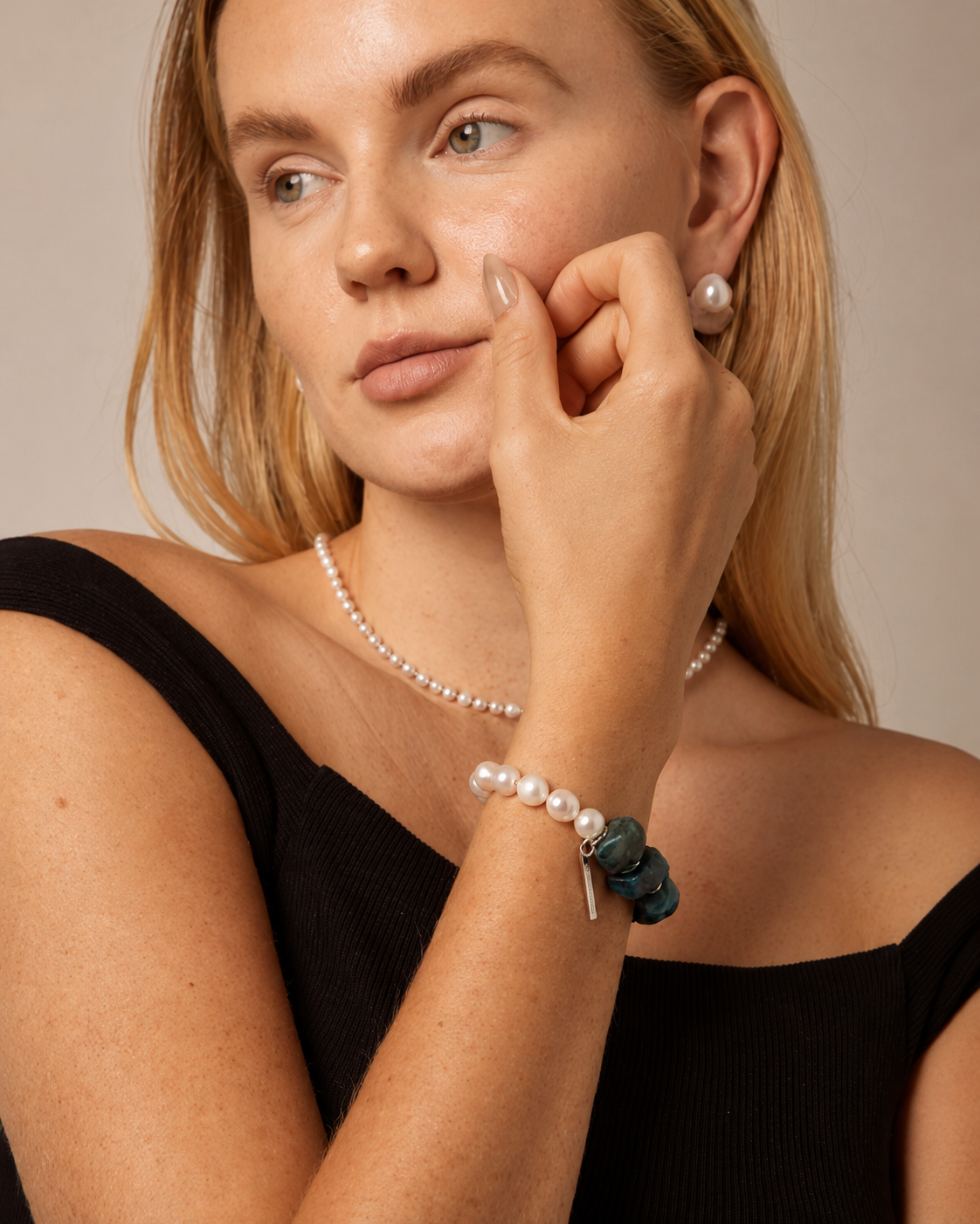 Blue Apatite & Freshwater Pearl Bracelet