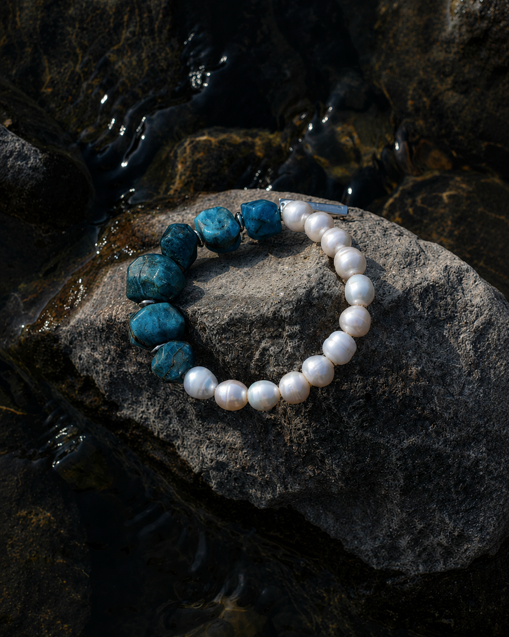 Blue Apatite & Freshwater Pearl Bracelet