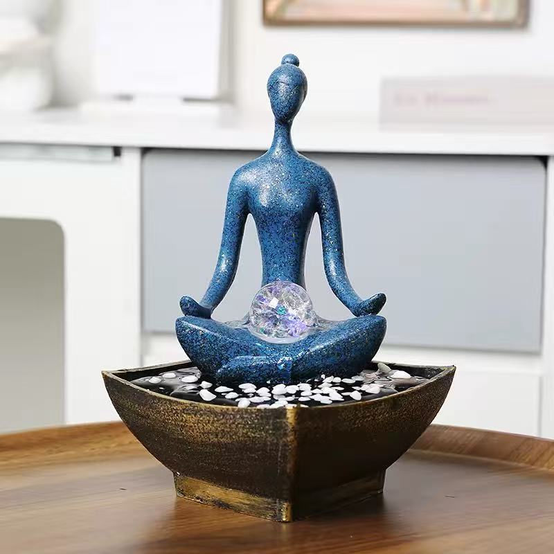 Modern Meditation Tabletop Water Fountain Decor with Crystal Ball