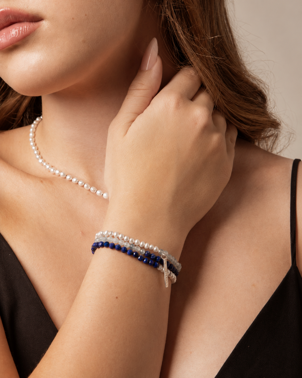 Lapis Lazuli, Aquamarine & Freshwater Pearl Multi-Wrap Bracelet
