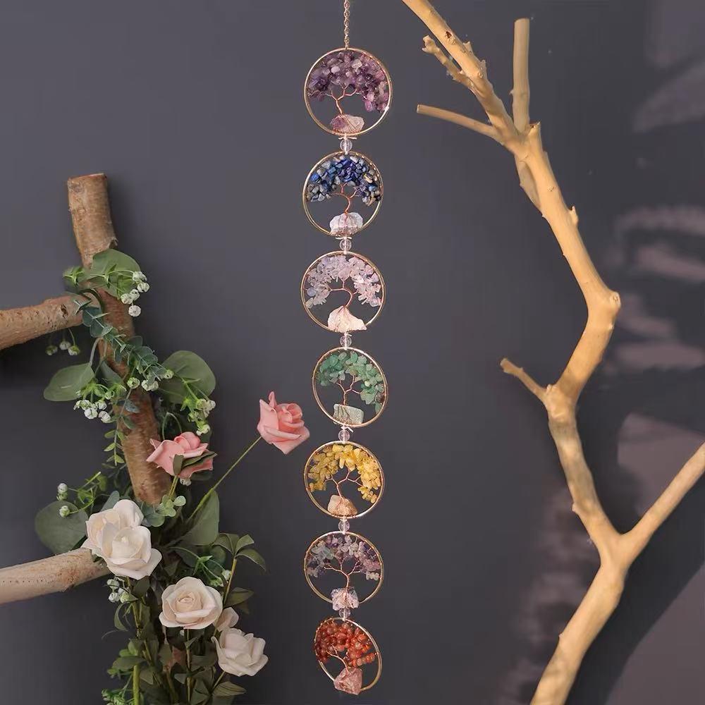 Seven Chakra Tree of Life Wall Hanging — Handmade Crystal Decor