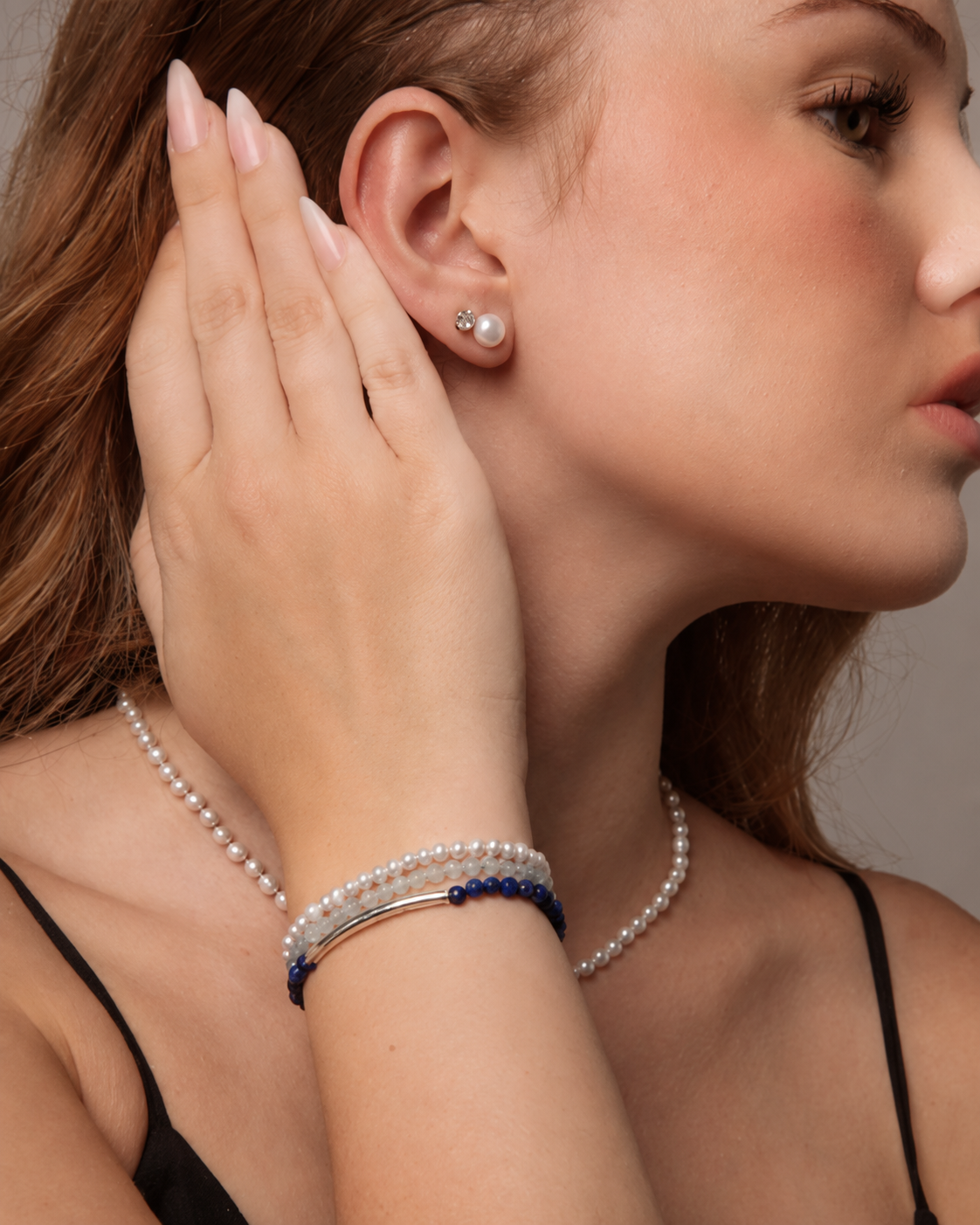 Lapis Lazuli, Aquamarine & Freshwater Pearl Multi-Wrap Bracelet