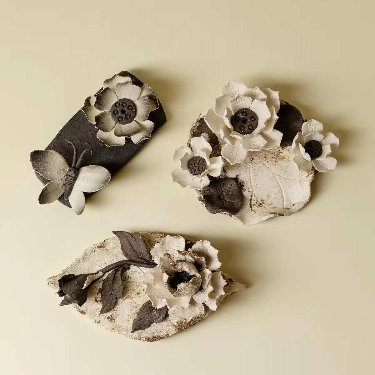 Hand-Sculpted Floral Ceramic Incense Holder