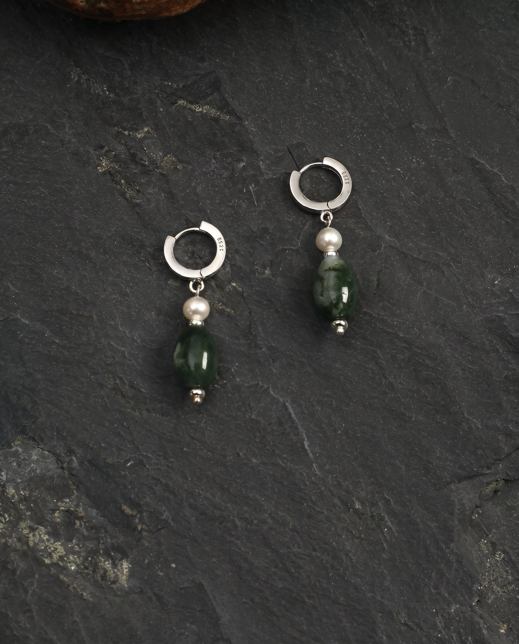 Moss Agate & Freshwater Pearl Drop Earrings
