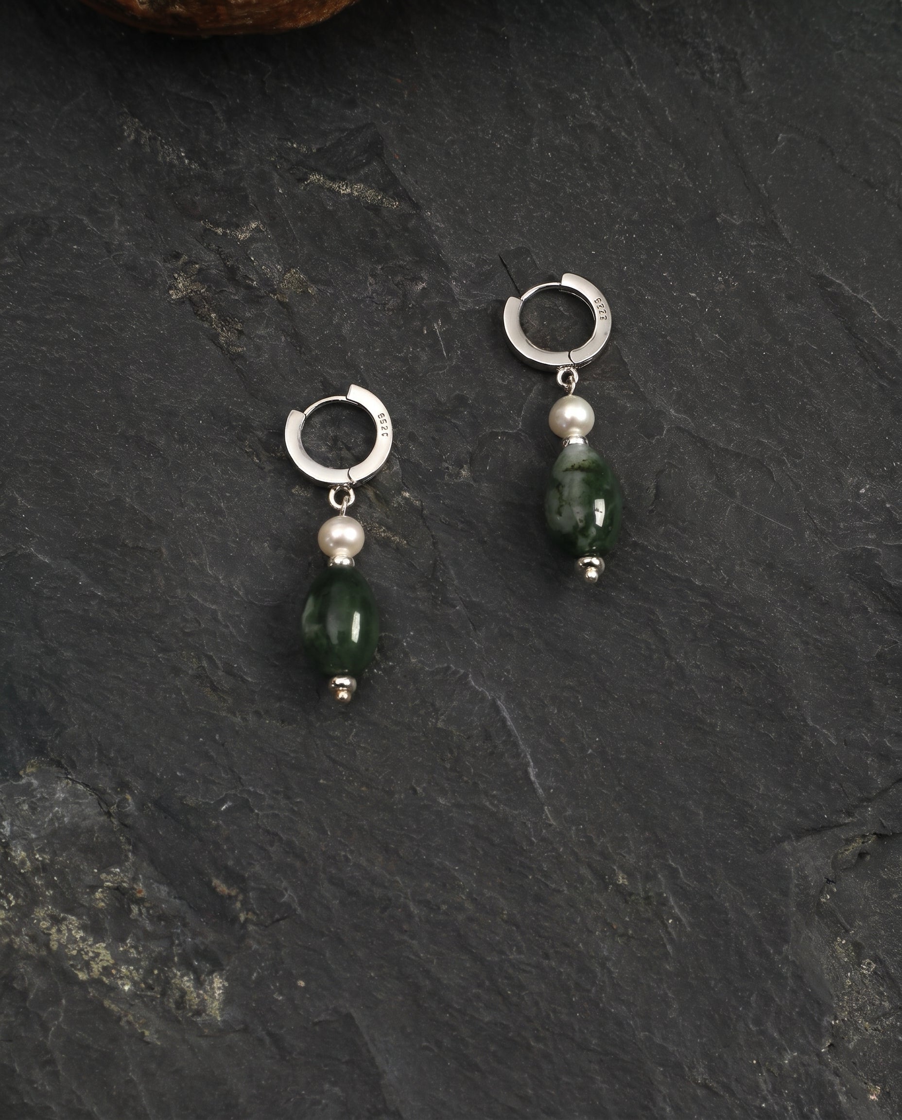 Moss Agate & Freshwater Pearl Drop Earrings