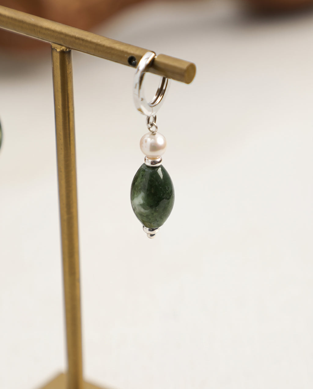 Moss Agate & Freshwater Pearl Drop Earrings