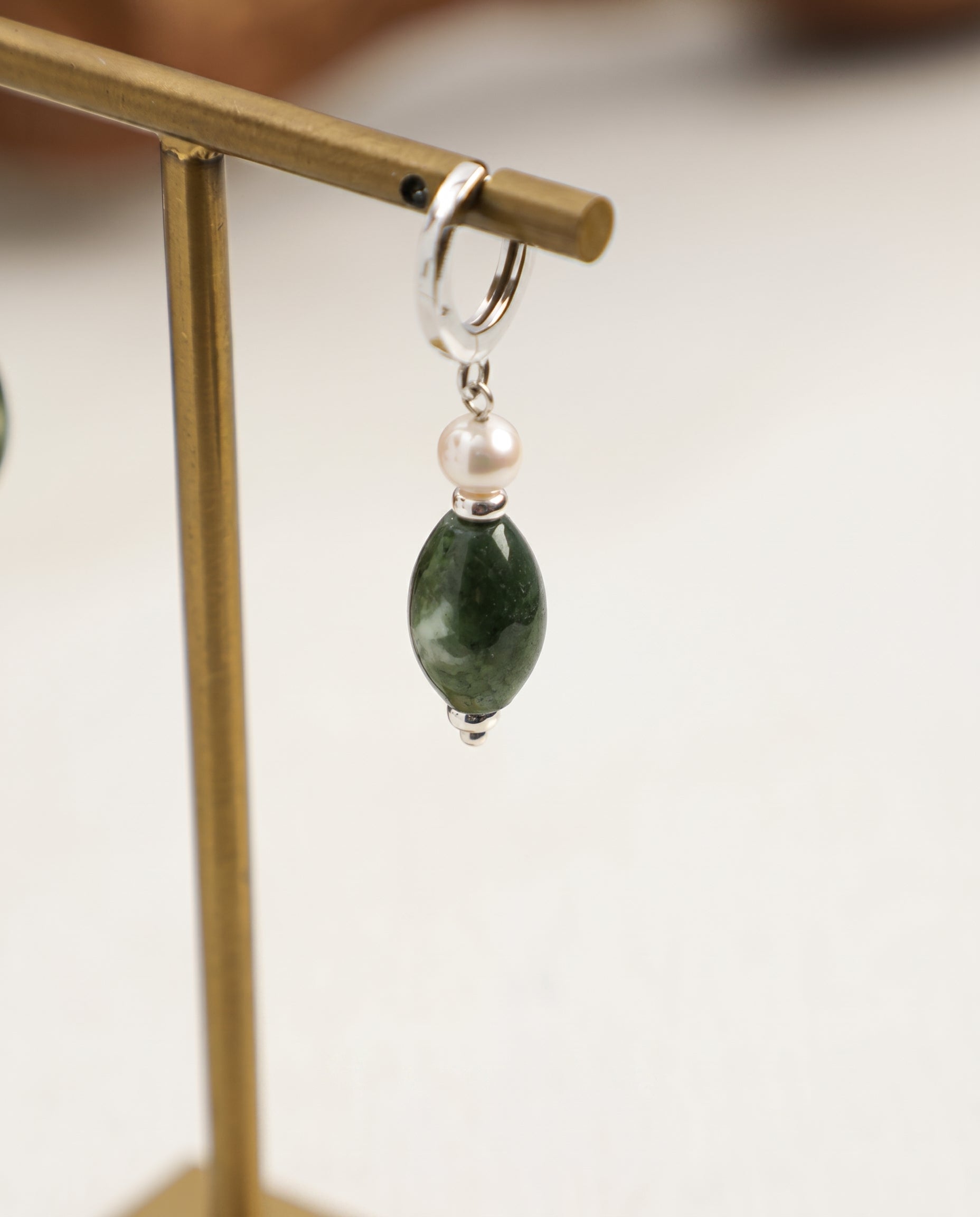 Moss Agate & Freshwater Pearl Drop Earrings