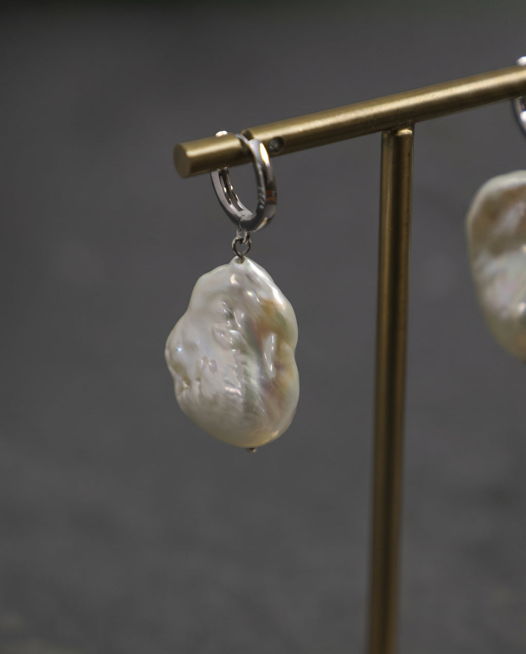 Oversized Baroque Pearl & Sterling Silver Hoop Earrings