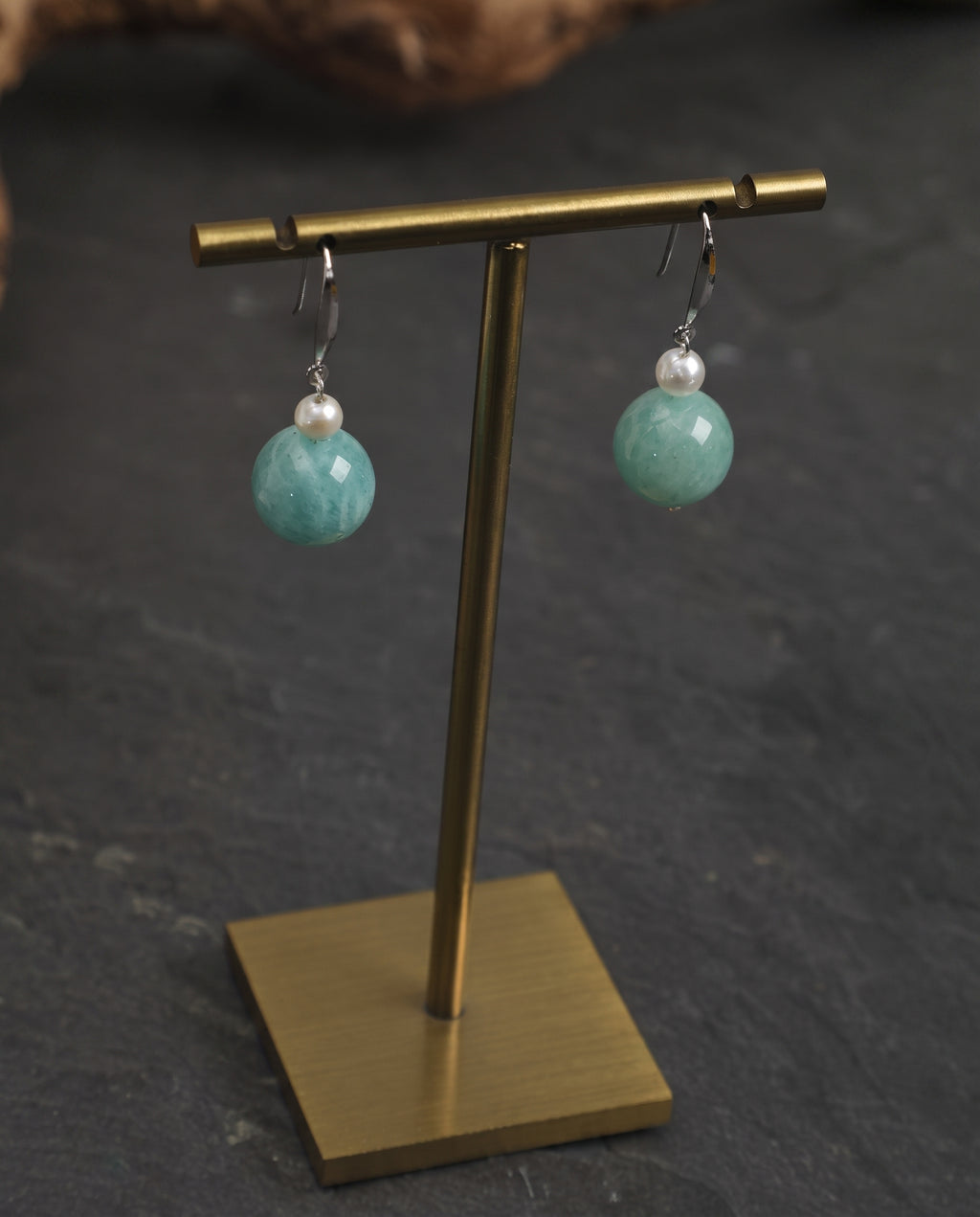 Amazonite & Freshwater Pearl Drop Earrings