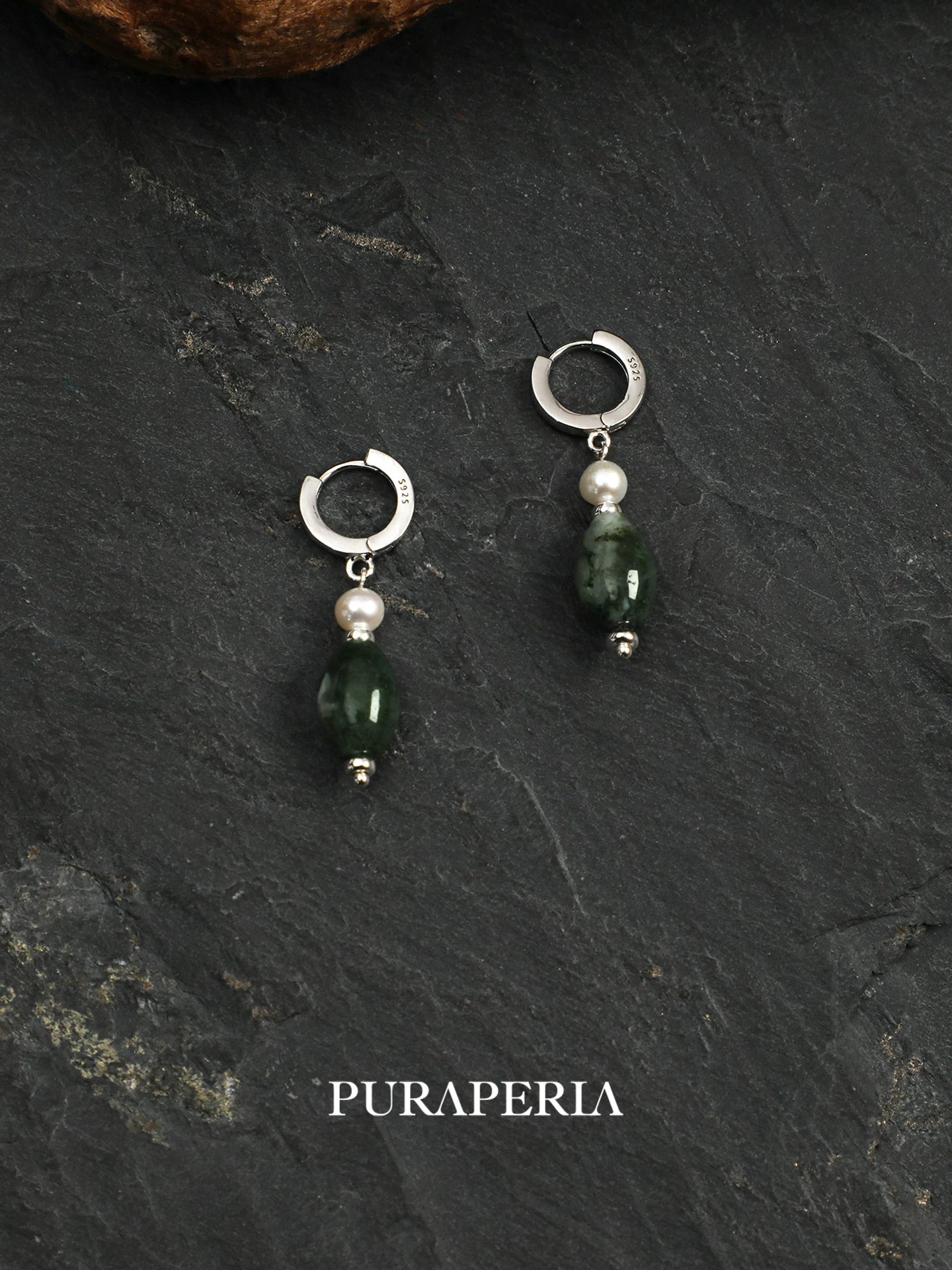 Moss Agate & Freshwater Pearl Drop Earrings