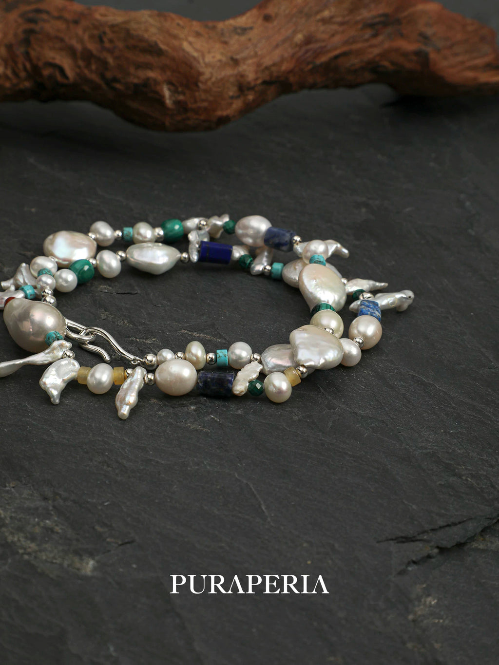 Baroque Pearl, Turquoise & Lapis Necklace
