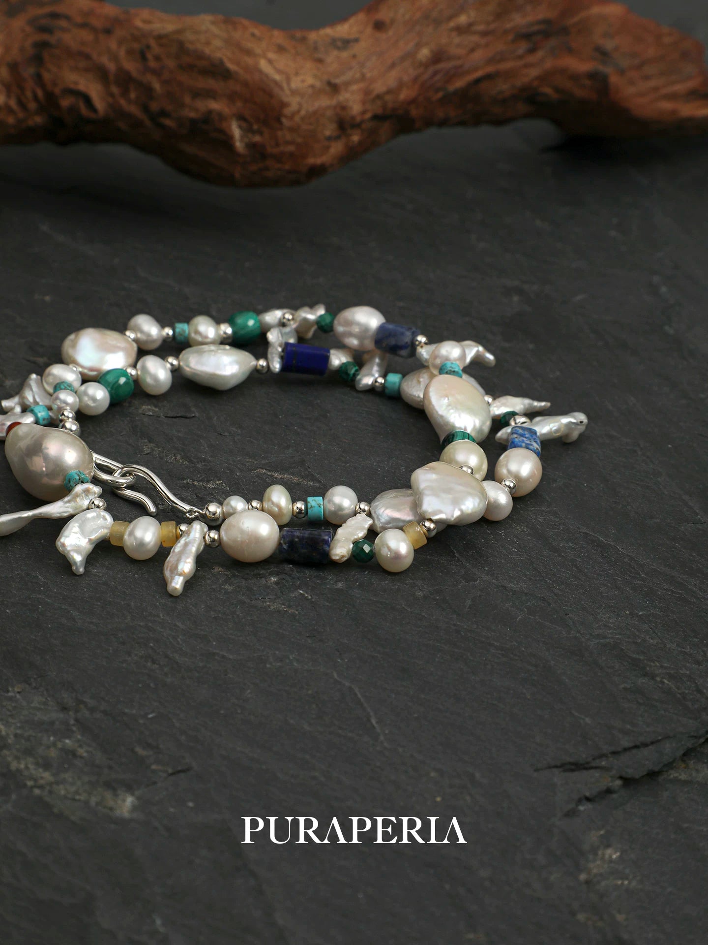 Baroque Pearl, Turquoise & Lapis Necklace