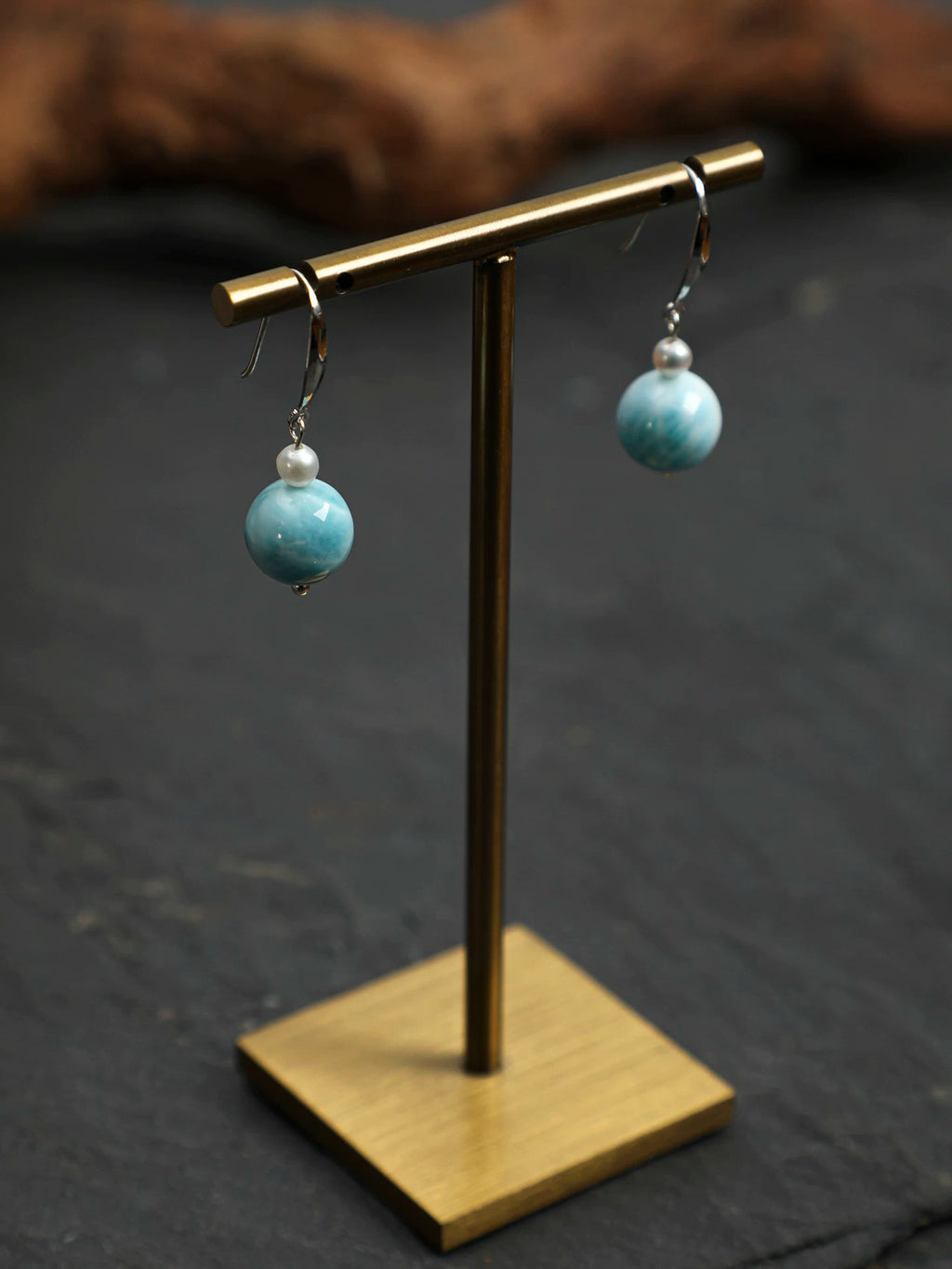 Larimar & Freshwater Pearl Drop Earrings