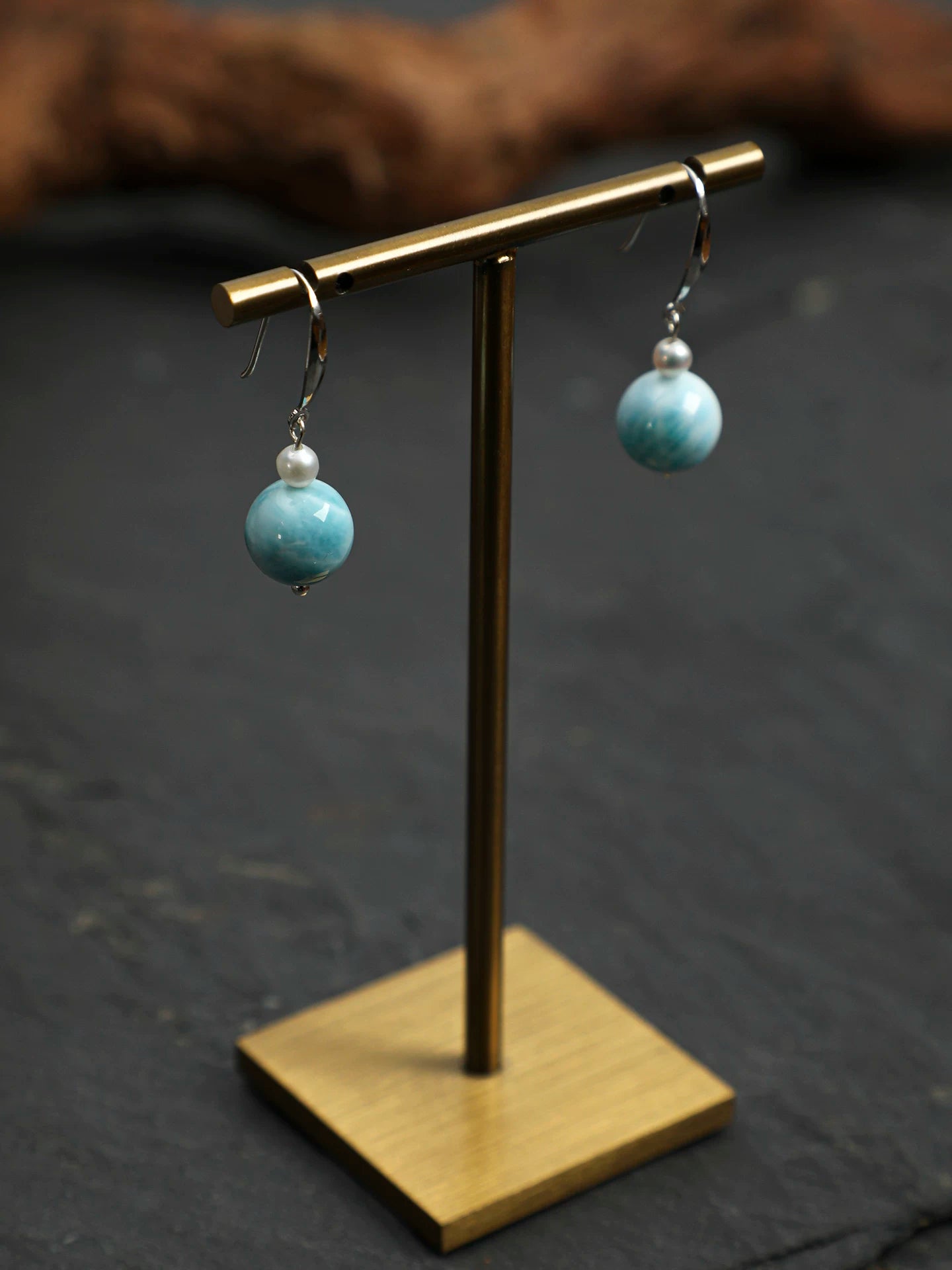 Larimar & Freshwater Pearl Drop Earrings