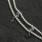 Double-Strand Pearl, Amethyst & Clear Quartz Necklace – alternate view 4