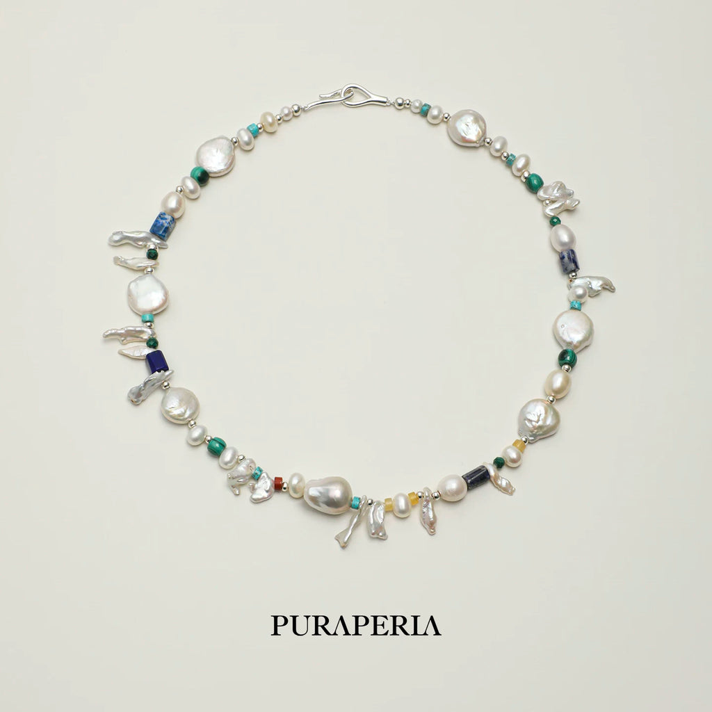 Baroque Pearl, Turquoise & Lapis Necklace