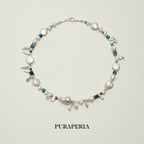 Baroque Pearl, Turquoise & Lapis Necklace