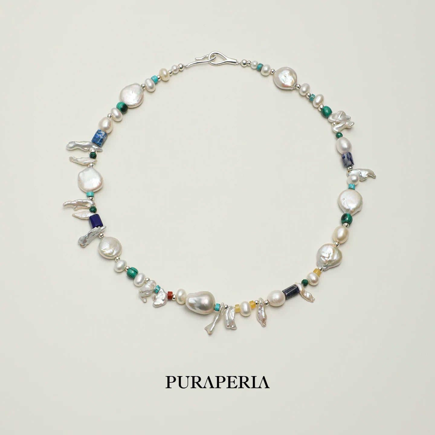 Baroque Pearl, Turquoise & Lapis Necklace