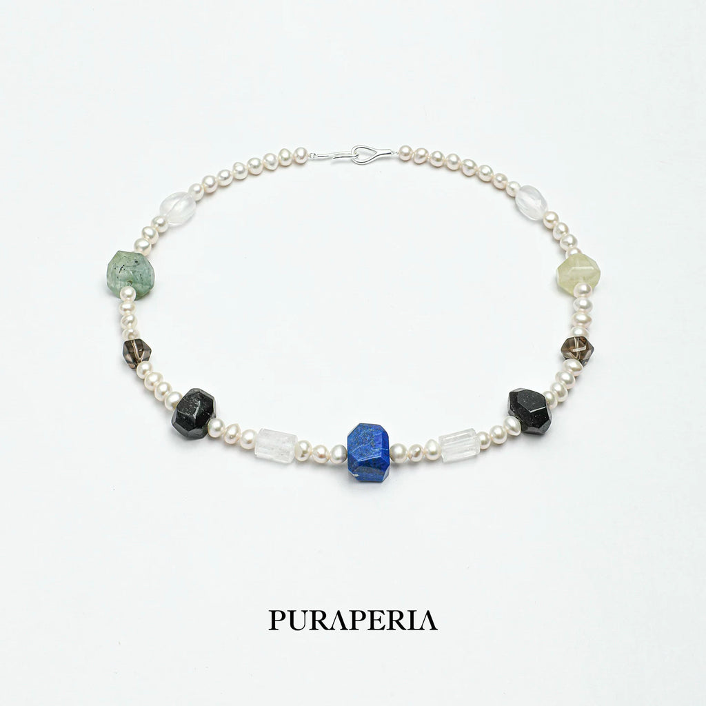 Lapis Lazuli, Quartz & Pearl Necklace