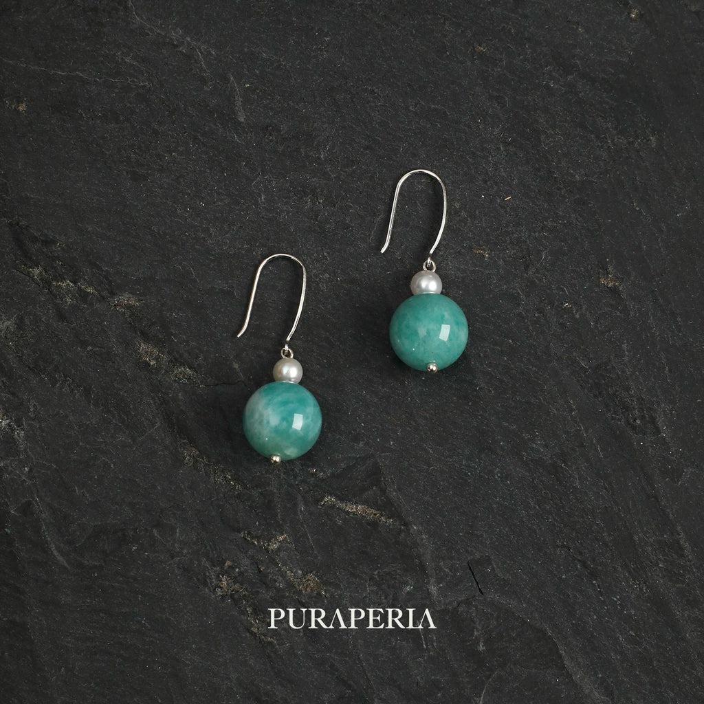 Amazonite & Freshwater Pearl Drop Earrings