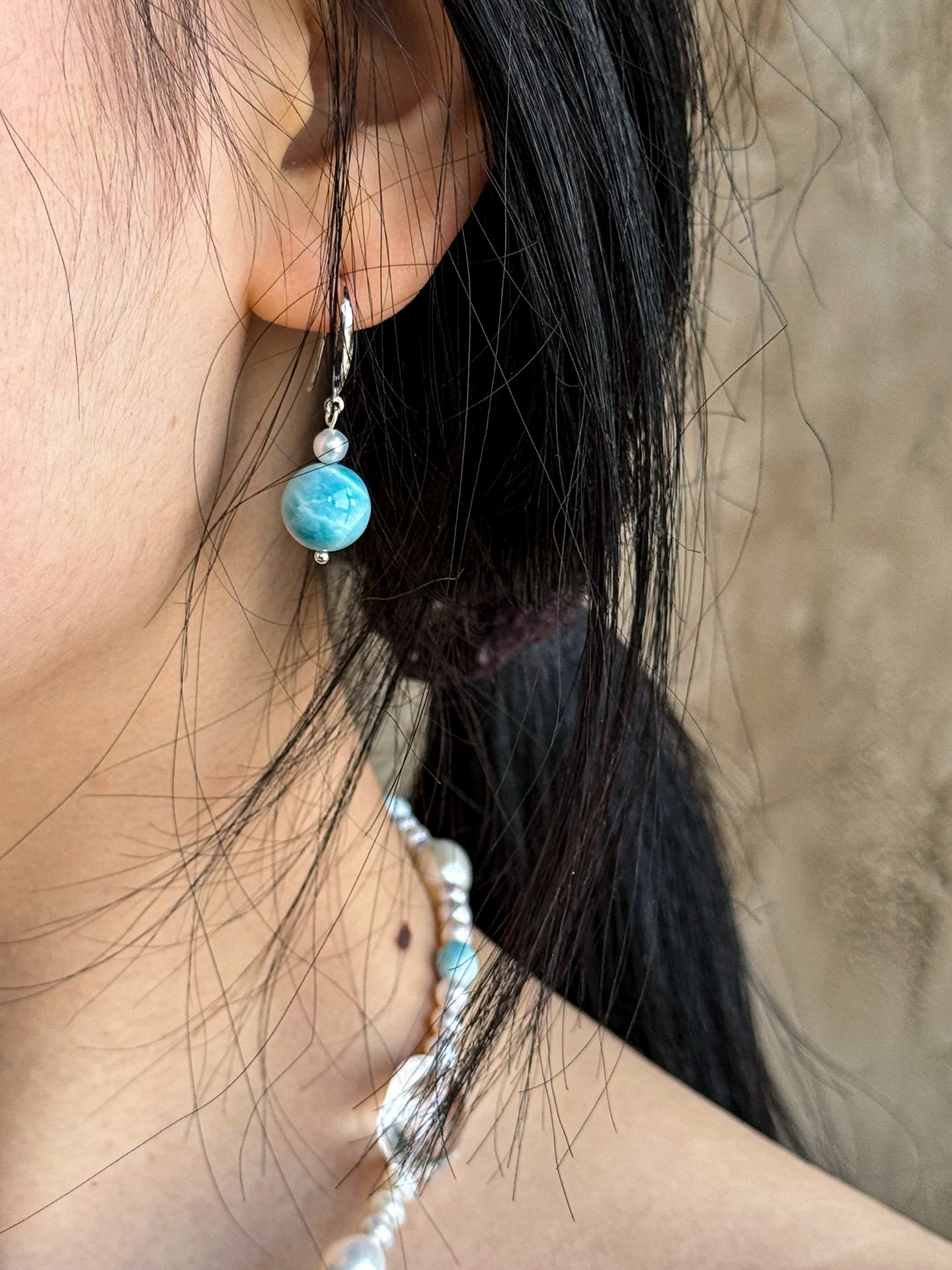 Larimar & Freshwater Pearl Drop Earrings