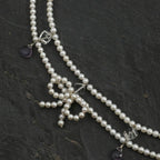 Double-Strand Pearl, Amethyst & Clear Quartz Necklace – alternate view 5