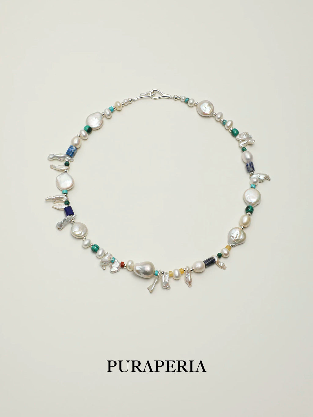 Baroque Pearl, Turquoise & Lapis Necklace