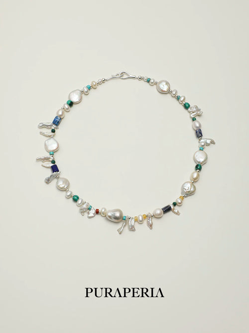 Baroque Pearl, Turquoise & Lapis Necklace