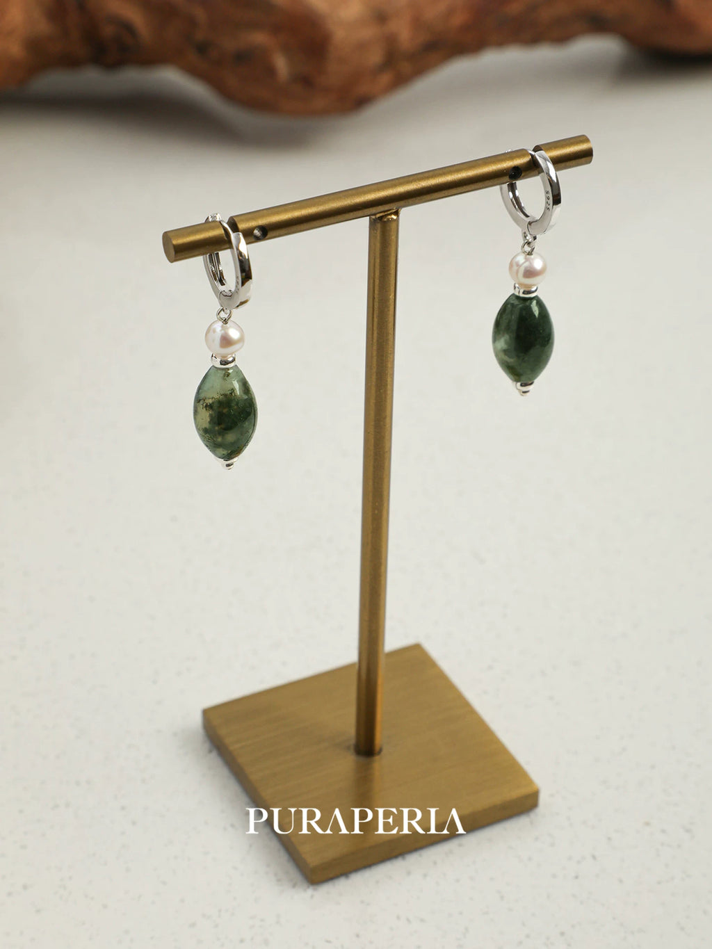 Moss Agate & Freshwater Pearl Drop Earrings