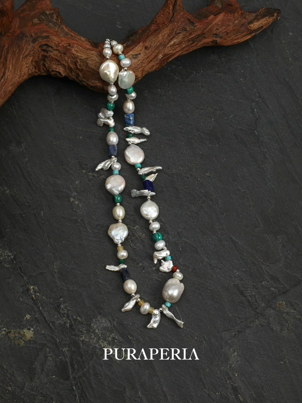 Baroque Pearl, Turquoise & Lapis Necklace