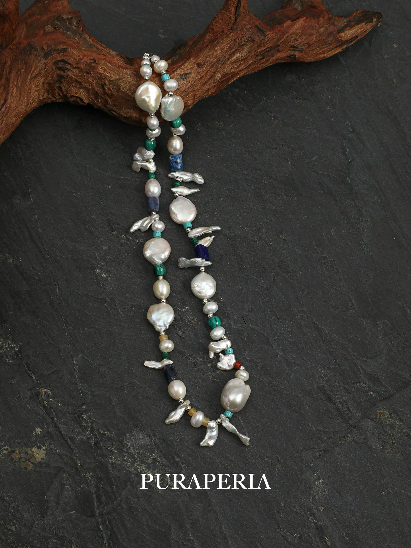 Baroque Pearl, Turquoise & Lapis Necklace