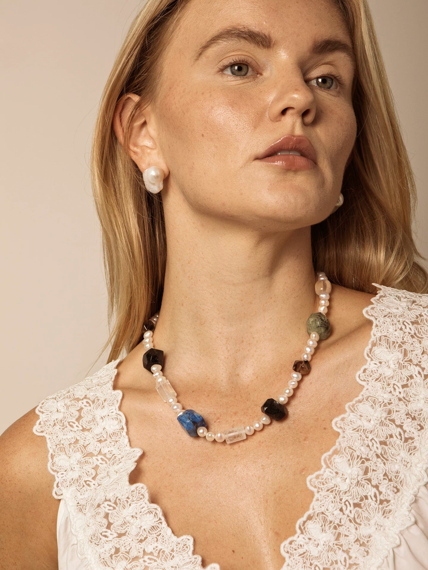 Lapis Lazuli, Quartz & Pearl Necklace