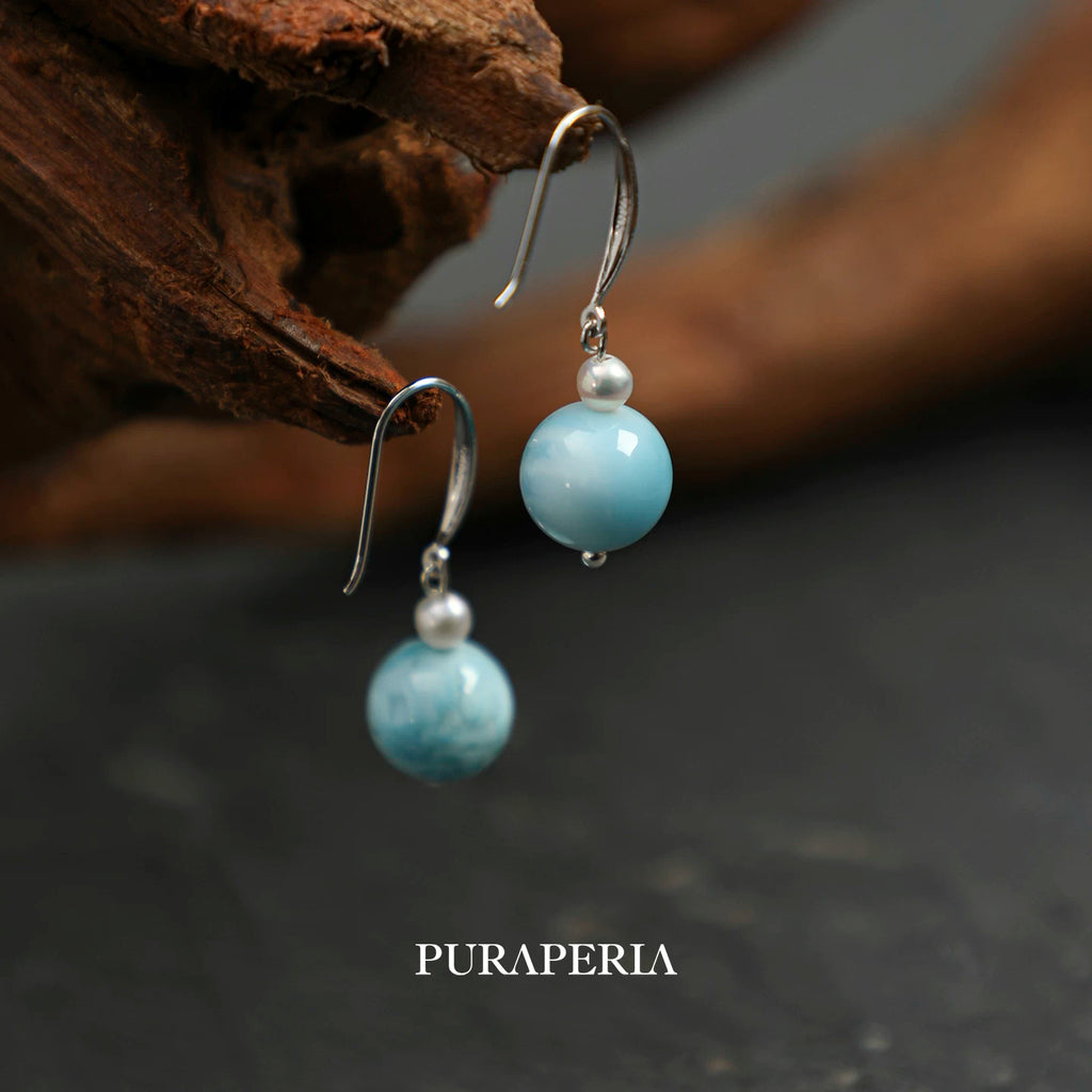 Larimar & Freshwater Pearl Drop Earrings