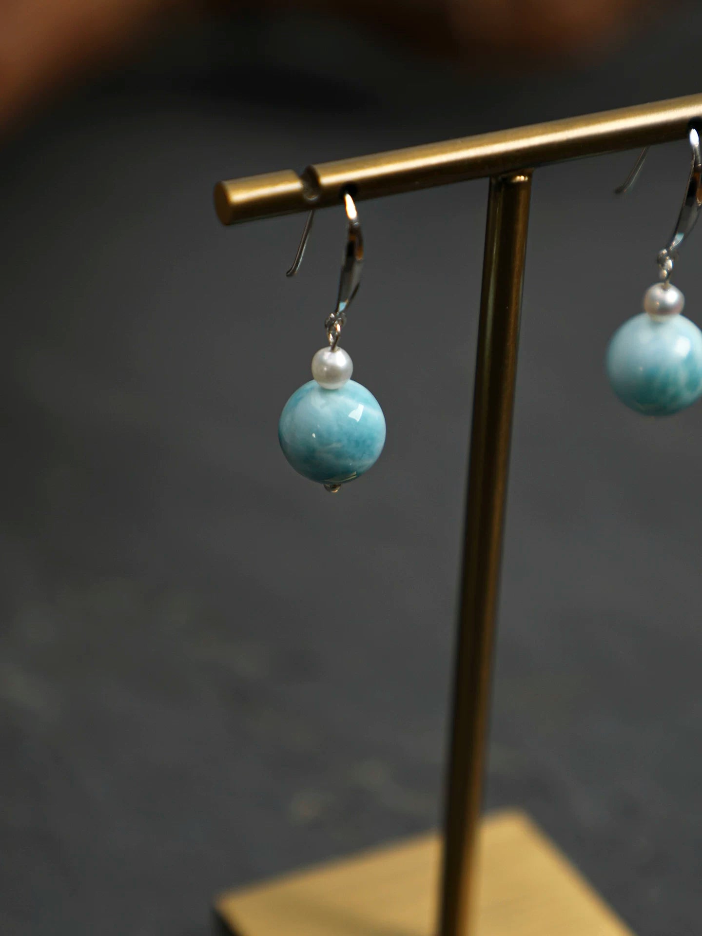 Larimar & Freshwater Pearl Drop Earrings