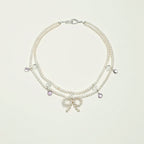 Double-Strand Pearl, Amethyst & Clear Quartz Necklace – alternate view 6