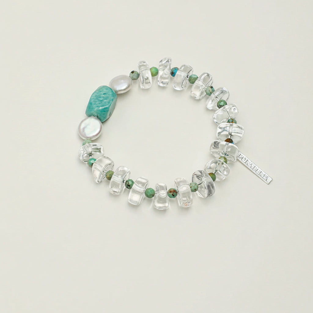 Clear quartz, amazonite and pearl bracelet