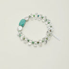 Clear quartz, amazonite and pearl bracelet